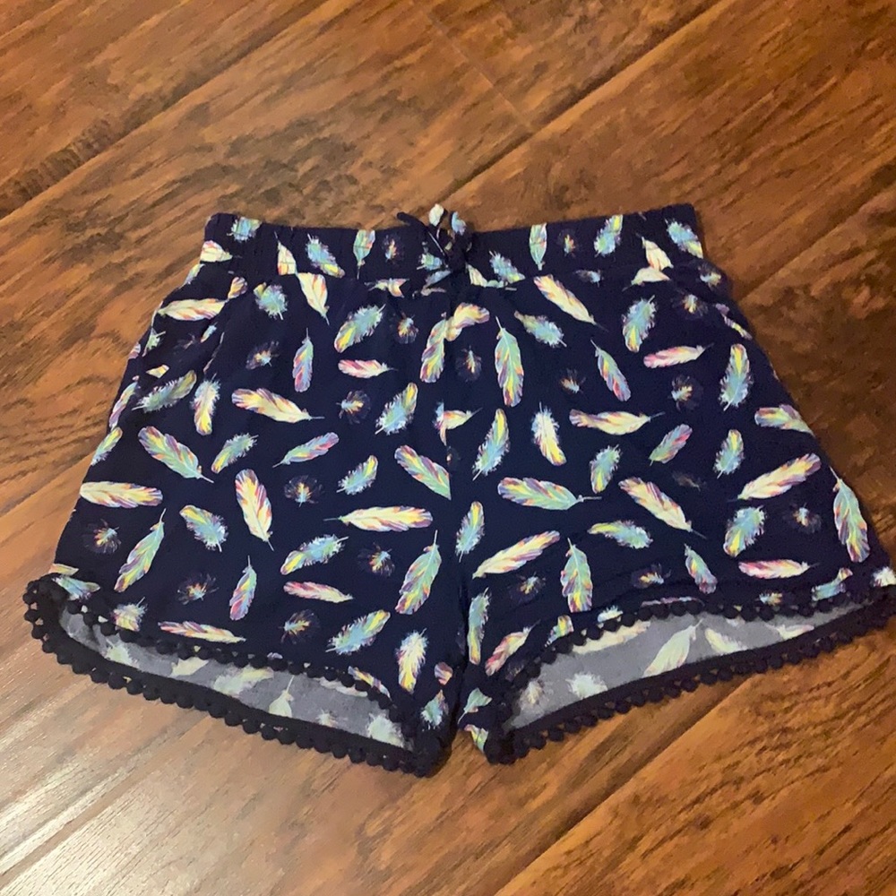 Faded Glory L/G 10-12 Navy Shorts Feather Pattern